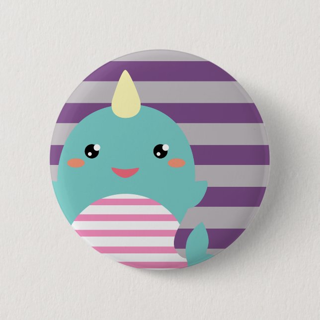 Chapa Redonda De 5 Cm Kawaii Narwhal (Anverso)