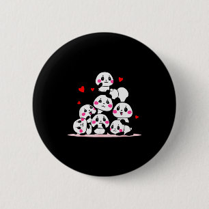 Chapa Redonda De 5 Cm Kawaii Panda Bebé Lindo Montón Con Corazones Rojos