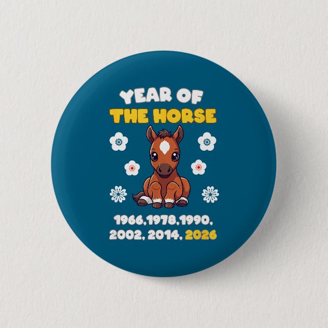 Chapa Redonda De 5 Cm Kawaii Year Of Horse Chinese Zodiac 2026 Animal  (Anverso)