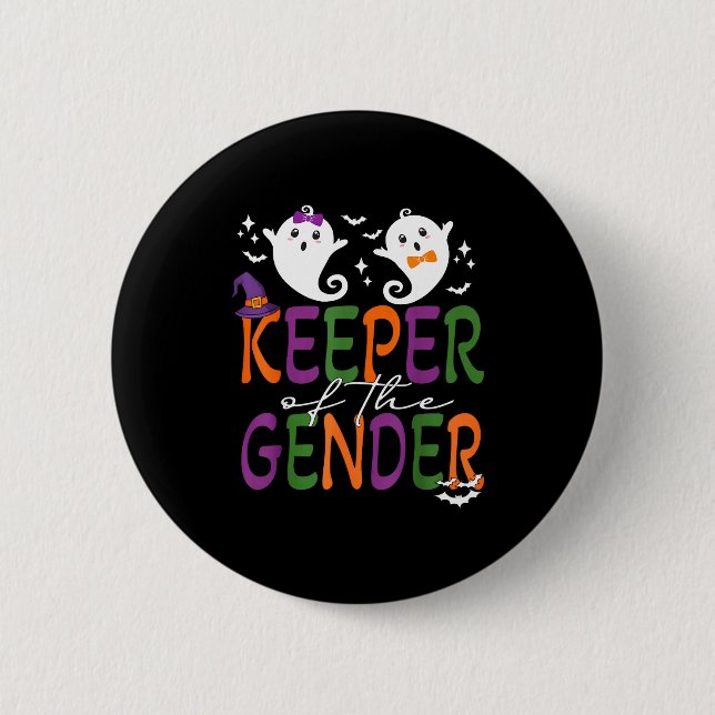 Chapa Redonda De 5 Cm Keeper Of The Gender Reveal Halloween Pregnancy An (Anverso)
