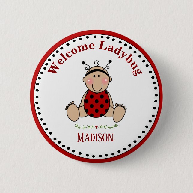 Chapa Redonda De 5 Cm Keepsake, Fiesta de Baby Shower de Ladybug persona (Anverso)