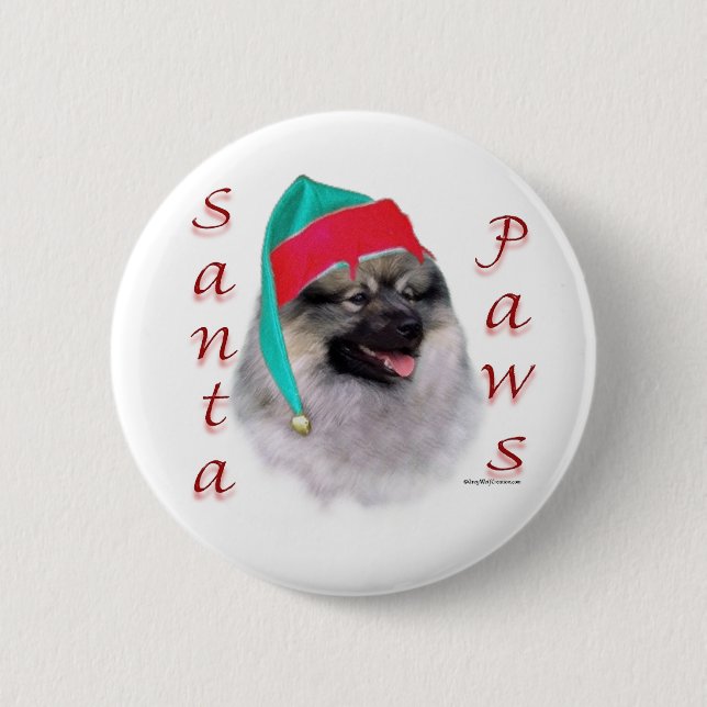 Chapa Redonda De 5 Cm Keeshond Santa Paws (Anverso)