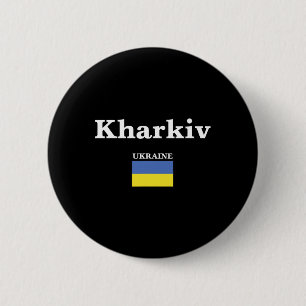 Chapa Redonda De 5 Cm Kharkiv Ucrania y la bandera ucraniana de Ucrania