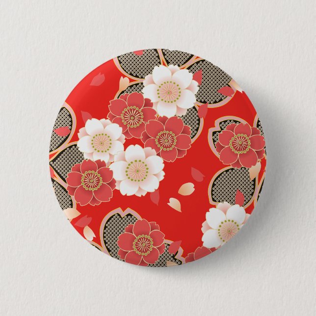 Chapa Redonda De 5 Cm Kimono japonés Sakura rojo y blanco (Anverso)