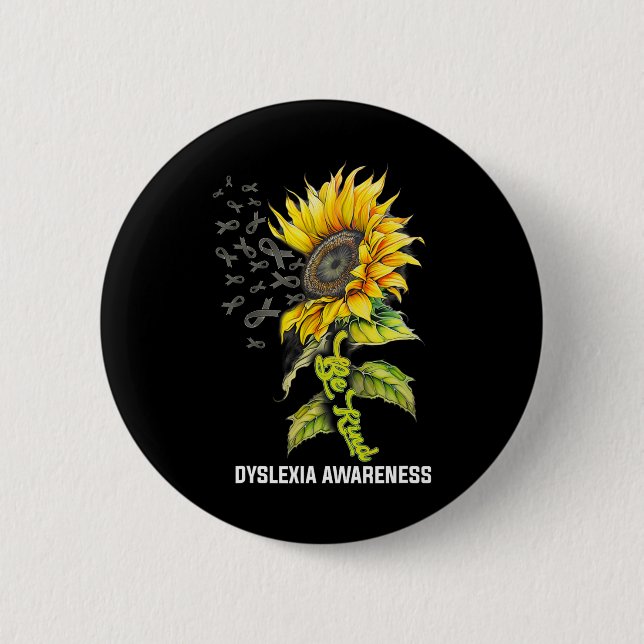 Chapa Redonda De 5 Cm Kind Sunflower Dyslexia Conciencia (Anverso)