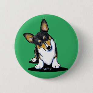 Chapa Redonda De 5 Cm KiniArt Tri Corgi Curioso