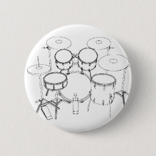 Chapa Redonda De 5 Cm Kit de tambor de 5 piezas: dibujo en blanco y negr