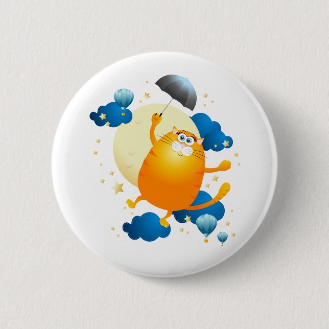 Chapa Redonda De 5 Cm Kitten lindo volando con paraguas (Anverso)