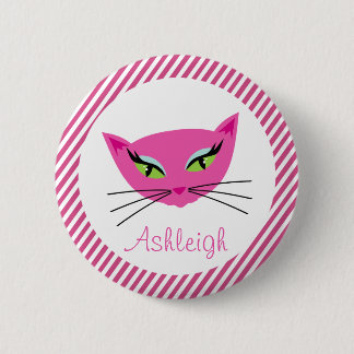 Chapa Redonda De 5 Cm Kitty rosado caliente Personalizado con rayas