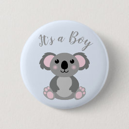 Chapa Redonda De 5 Cm Koala Bear Baby Shower Blue Boy