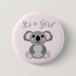 Chapa Redonda De 5 Cm Koala Bear Baby Shower Chica Rosa