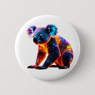 Chapa Redonda De 5 Cm Koala de neón brillante: arte de vida silvestre fa