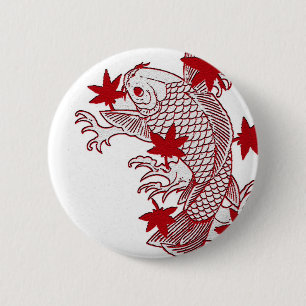 Chapa Redonda De 5 Cm Koi rojo y blanco