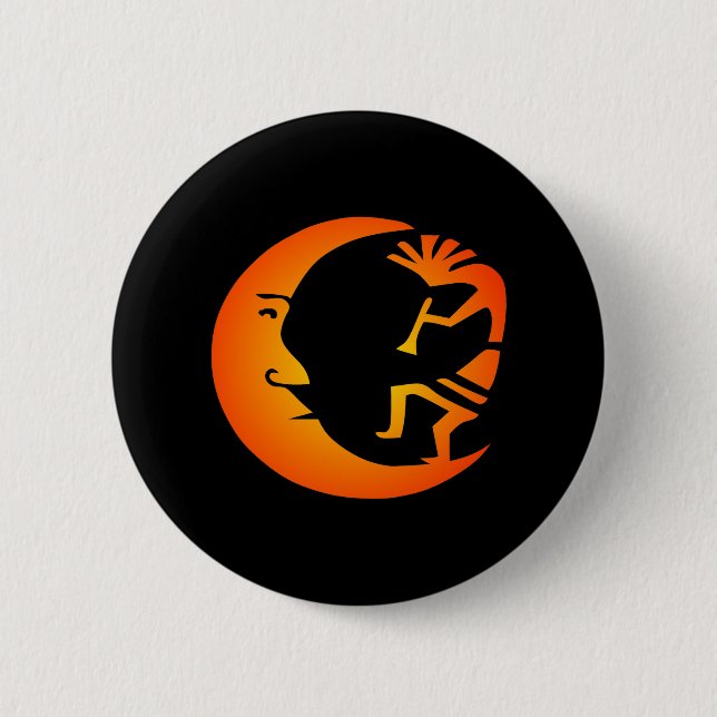 Chapa Redonda De 5 Cm Kokopelli Luna-Negro (Anverso)