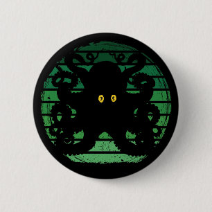 Chapa Redonda De 5 Cm Kraken Retro Agua Verde