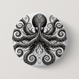 Chapa Redonda De 5 Cm Kraken Steampunk Octopus Ornate Black
