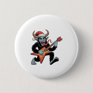 Chapa Redonda De 5 Cm Krampus Guitarra Eléctrica Rock Navidad Espeluznan