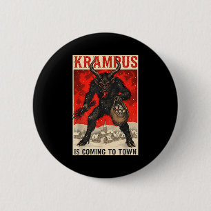 Chapa Redonda De 5 Cm Krampus viene a la ciudad Navidad Terror Fiestas