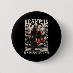Chapa Redonda De 5 Cm Krampus viene a la ciudad Temporada de Navidad Mal