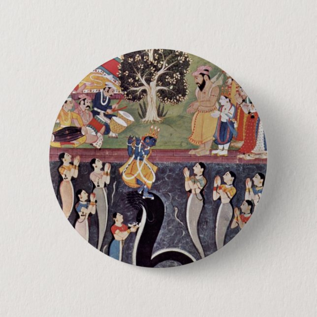 Chapa Redonda De 5 Cm Krishna baila sobre el Kaliya sometido Naag en Riv (Anverso)