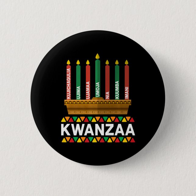 Chapa Redonda De 5 Cm Kwanzaa Principios de Kwanzaa Velas Kinara Pan Afr (Anverso)
