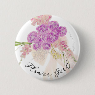 Chapa Redonda De 5 Cm La Boca Rosa lazo Bouquet niña con flores