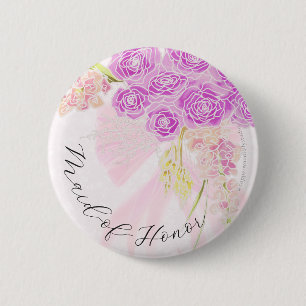 Chapa Redonda De 5 Cm La Boca Vendretti en Pink Bouquet Maid-of-Honor 
