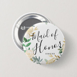 Chapa Redonda De 5 Cm La empleada de honor White Rose Bouquet - Boda per