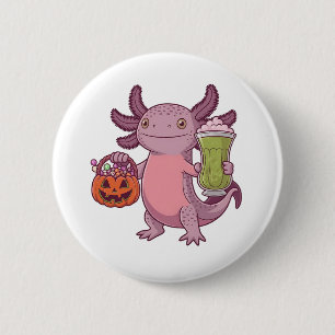 Chapa Redonda De 5 Cm La espeluznante Axolotl sostiene Matcha y trata Ha