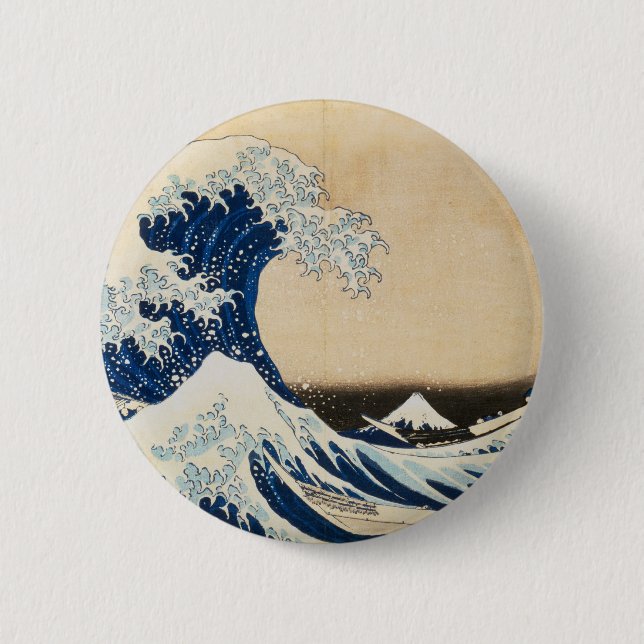 Chapa Redonda De 5 Cm La gran ola de Kanagawa por Hokusai (Anverso)