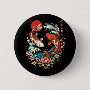 Chapa Redonda De 5 Cm La Gran Ola Fuera de Koi Fish