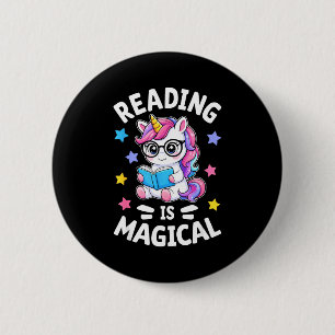 Chapa Redonda De 5 Cm La lectura es una linda bibliotecaria unicornio má
