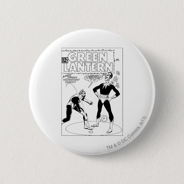 Chapa Redonda De 5 Cm La linterna verde quita el anillo, blanco y negro (Anverso)