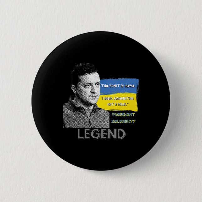 Chapa Redonda De 5 Cm La lucha está aquí, presidente de Ucrania Zelensky (Anverso)