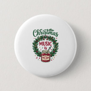 Chapa Redonda De 5 Cm La música de Navidad es un jarrón de piña de Navid