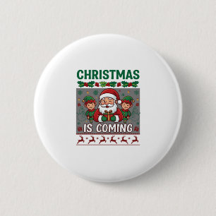Chapa Redonda De 5 Cm La Navidad Está Llegando Santa Claus Elfos Reno