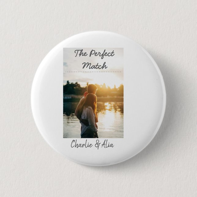 Chapa Redonda De 5 Cm La pareja perfecta boda foto moderna añadir (Anverso)