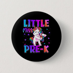 Chapa Redonda De 5 Cm La Pequeña Miss Pre-K Unicorn De Vuelta A Los Chic