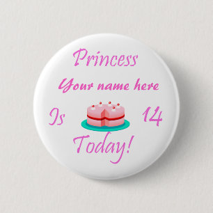 Chapa Redonda De 5 Cm La princesa (su nombre) es 14 hoy