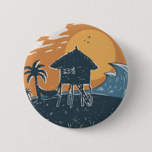 Chapa Redonda De 5 Cm La puesta de sol en la playa