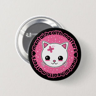 Chapa Redonda De 5 Cm La Salud Mental Importa Gato Kawaii