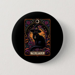 Chapa Redonda De 5 Cm La tarjeta Tarot de gato de bruja Halloween Vintag