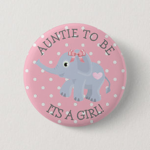Chapa Redonda De 5 Cm La tía del elefante polka rosado sería Baby Shower