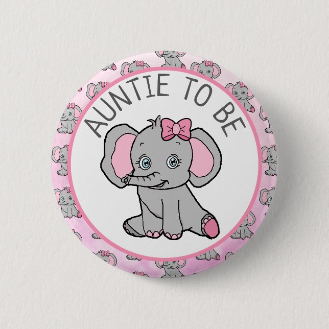 Chapa Redonda De 5 Cm La tía del elefante rosa para ser Baby Shower (Anverso)