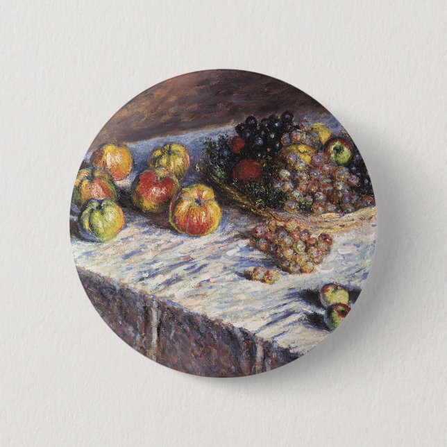Chapa Redonda De 5 Cm La vida con manzanas y uvas de Claude Monet (Anverso)