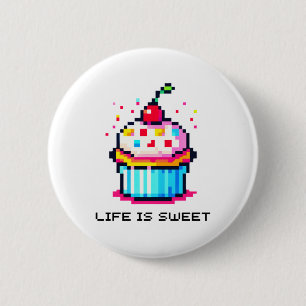 Chapa Redonda De 5 Cm La vida es dulce - Cute Pixel Art Cupcake Diseño