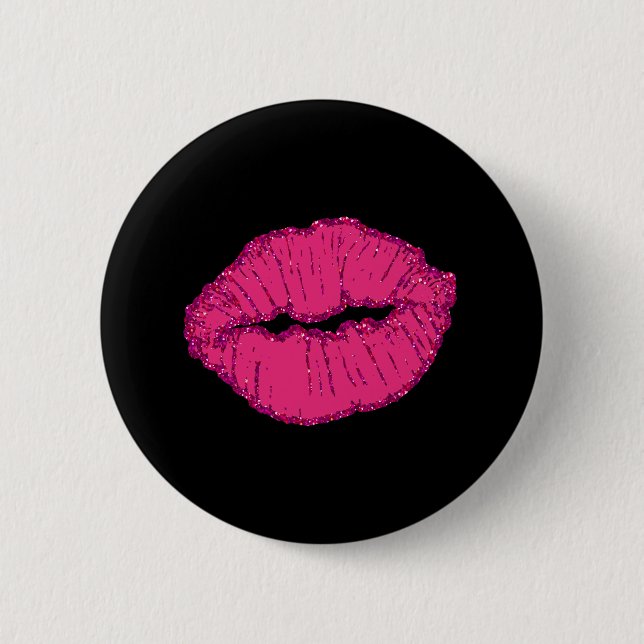 Chapa Redonda De 5 Cm labios con purpurina rosa (Anverso)