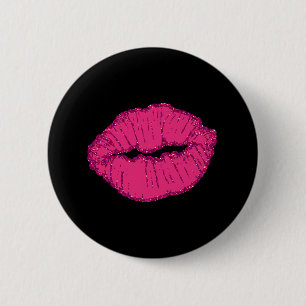 Chapa Redonda De 5 Cm labios con purpurina rosa