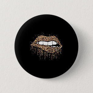 Chapa Redonda De 5 Cm Labios Fríos Mordisco Bésame Estampado de Leopardo