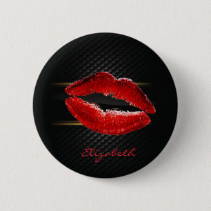 Chapa Redonda De 5 Cm Labios Rojos Brillantes de Estilo Moderno, Persona